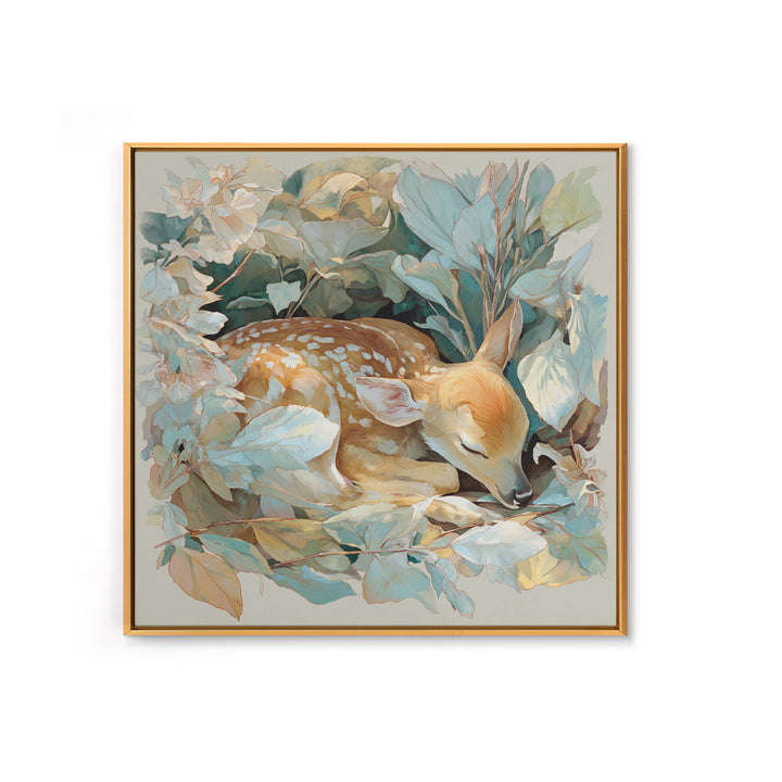 Deer Fawn Sleeping Framed Canvas Print, Nursery Art, Kids Room Wall Art, Nursery Decor, Fine Art, Nursery, Luxury Decor, NUR-1x1-71