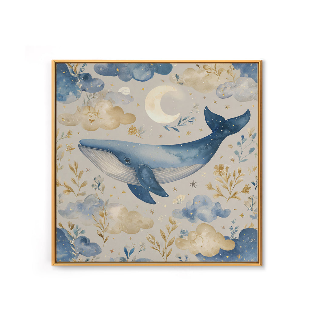 Whale and Tiny Stars Framed Canvas Print, Nursery Art, Printable Art, Nursery Decor, Fine Art, Nursery, Watercolor Print, NUR-1x1-8