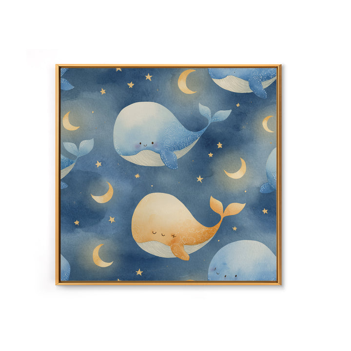 Whale and Tiny Stars Framed Canvas Print, Nursery Art, Neutral Decor, Nursery Decor, Fine Art, Nursery, Wall Decor, Art Print, NUR-1x1-80