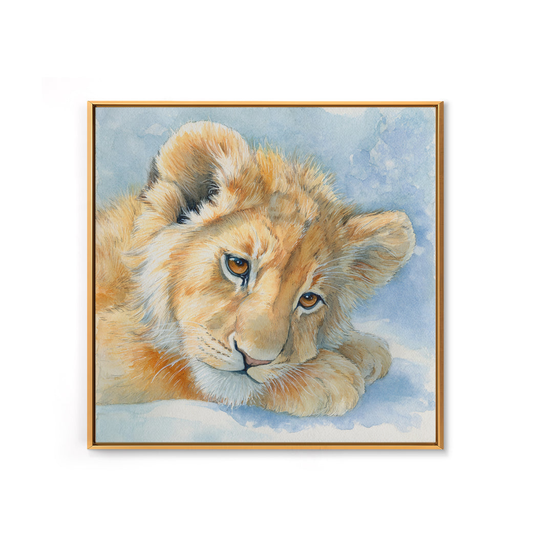 Lion Cub with Soft Golden Mane Canvas Print, Nursery Art, Textured Painting, Nursery Decor, Fine Art, Nursery, Wall Art Print, NUR-1x1-81