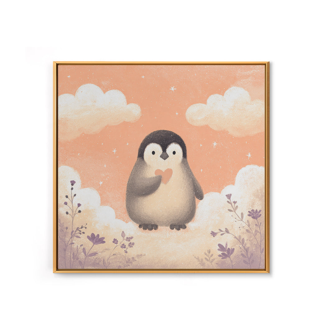 Penguin Holding a Little Heart Shape Canvas Print, Nursery Art, Gallery Decor, Nursery Decor, Fine Art, Nursery, Wall Art, NUR-1x1-82