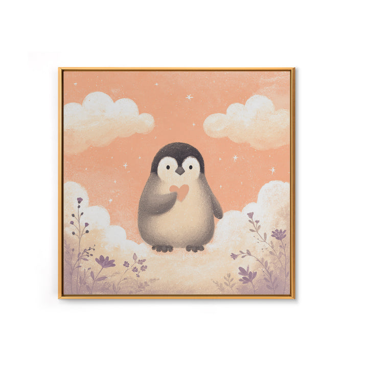 Penguin Holding a Little Heart Shape Canvas Print, Nursery Art, Gallery Decor, Nursery Decor, Fine Art, Nursery, Wall Art, NUR-1x1-82