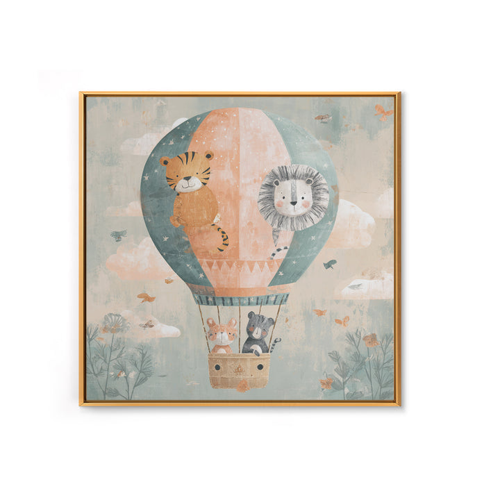 Floating Hot Air Balloon Framed Canvas Print, Nursery Art, Kids Room Wall Art, Nursery Decor, Abstract Art, Nursery, NUR-1x1-84