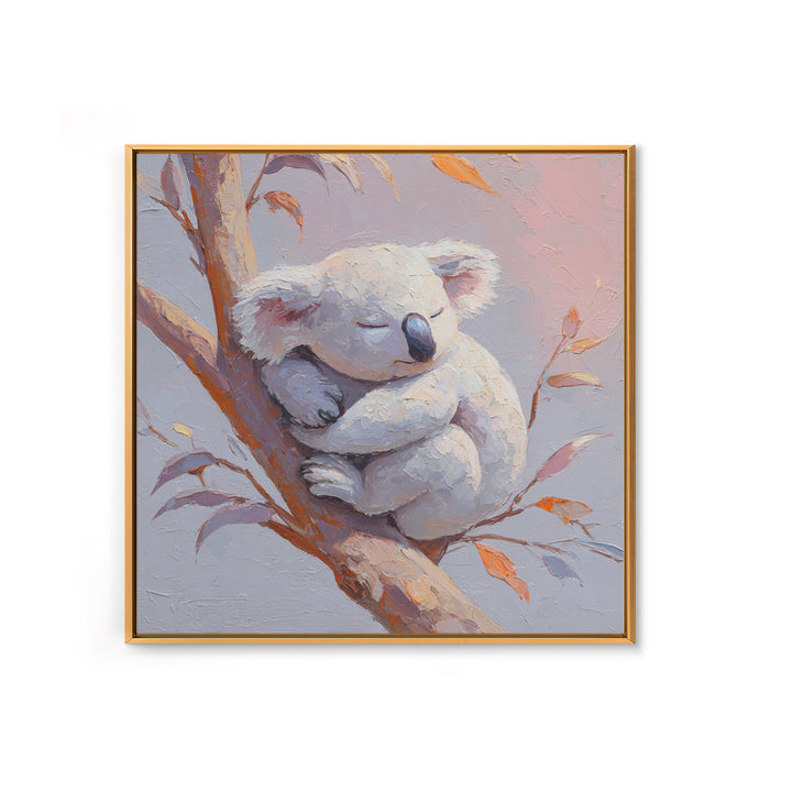 Sleeping Koala on Eucalyptus Branch Canvas Print, Nursery Art, Statement Artwork, Nursery Decor, Oil Painting, Nursery, NUR-1x1-85
