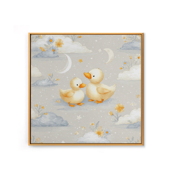Ducklings Following a Mother Duck Canvas Print, Nursery Art, Neutral Decor, Nursery Decor, Fine Art, Nursery, Wall Decor, NUR-1x1-86