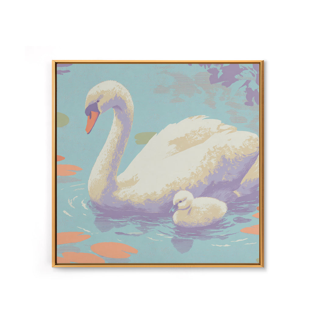 Swan and Cygnet Framed Canvas Print, Nursery Art, Textured Painting, Nursery Decor, Fine Art, Nursery, Wall Art Print, NUR-1x1-88
