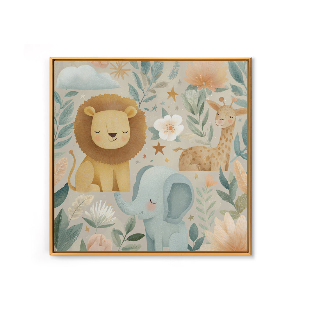Pastel Jungle Animals Canvas Print, Nursery Art, Kids Room Art, Nursery Decor, Fine Art, Nursery, Textured Painting, NUR-1x1-90