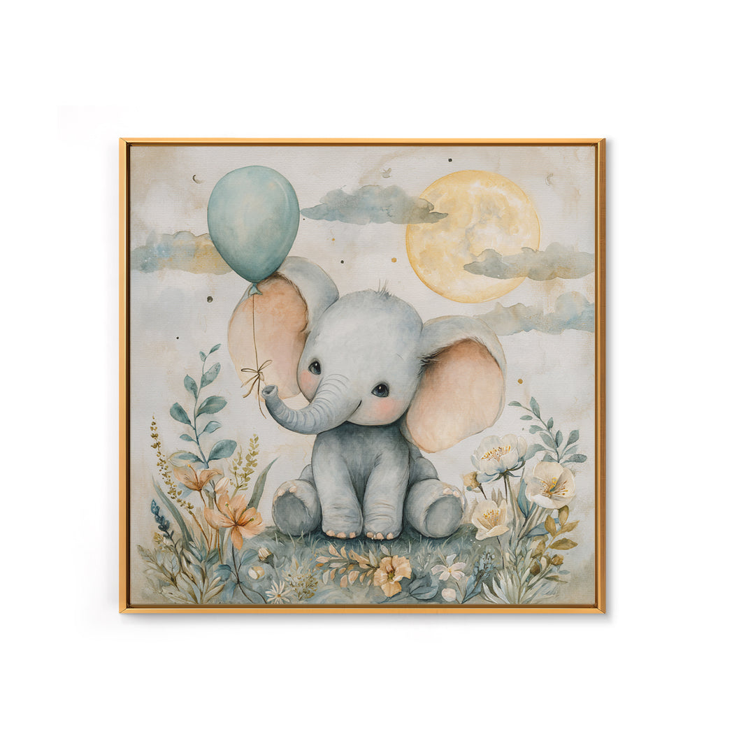 Sleepy Baby Elephant Holding a Tiny Balloon Canvas Print, Nursery Art, Wall Art, Nursery Decor, Oil Painting, Nursery, NUR-1x1-97