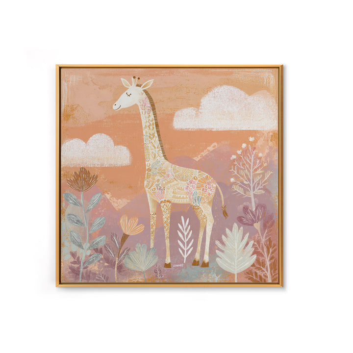 Gentle Giraffe with Pastel Flowers Canvas Print, Nursery Art, Statement Artwork, Nursery Decor, Fine Art, Nursery, NUR-1x1-98