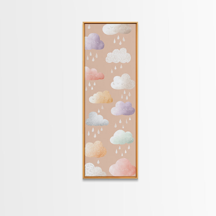 Clouds and Raindrops Canvas Print, Nursery Art, Woodland Nursery, Nursery Decor, Nursery, Gallery Decor, Neutral Decor, NUR-1x3-10