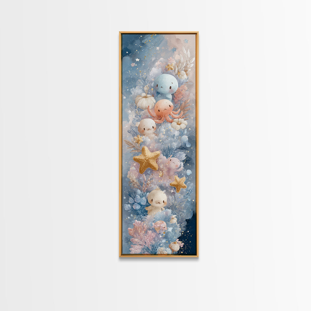 Friendly Ocean Creatures Canvas Print, Nursery Art, Statement Artwork, Nursery Decor, Fine Art, Nursery, Printable Wall Art, NUR-1x3-12