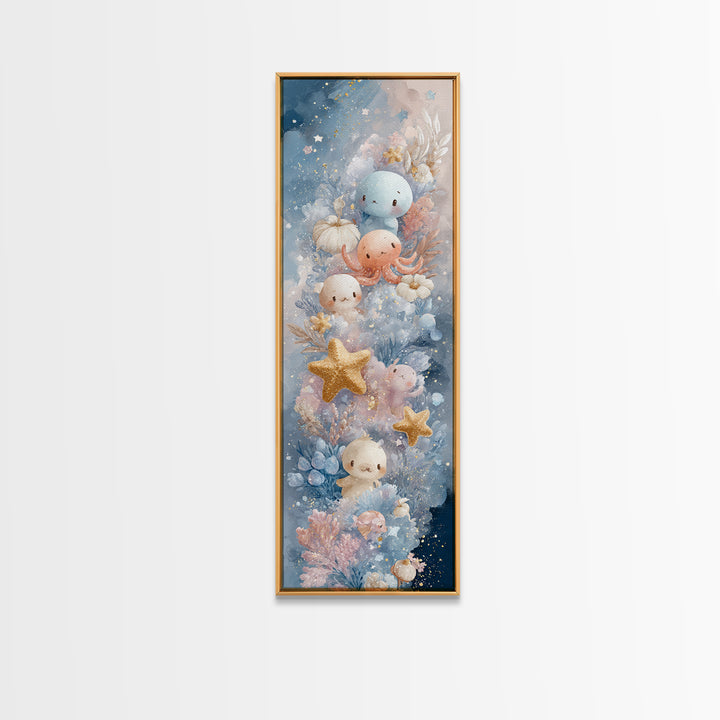 Friendly Ocean Creatures Canvas Print, Nursery Art, Statement Artwork, Nursery Decor, Fine Art, Nursery, Printable Wall Art, NUR-1x3-12