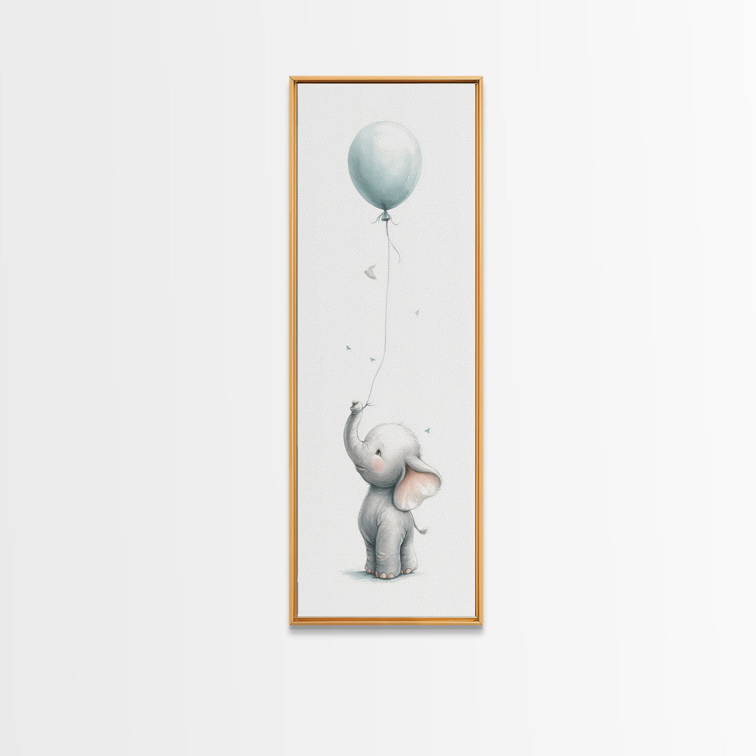 Sleepy Baby Elephant Holding a Tiny Balloon Canvas Print, Nursery Art, Fine Art Print, Nursery Decor, Fine Art, Nursery, NUR-1x3-13