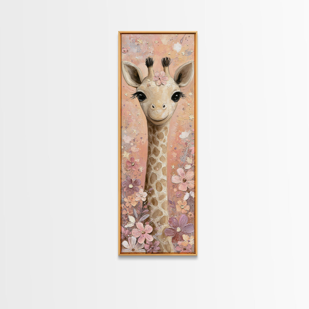 Gentle Giraffe with Pastel Flowers Canvas Print, Nursery Art, Kids Room Wall Art, Nursery Decor, Nursery, Luxury Decor, NUR-1x3-14