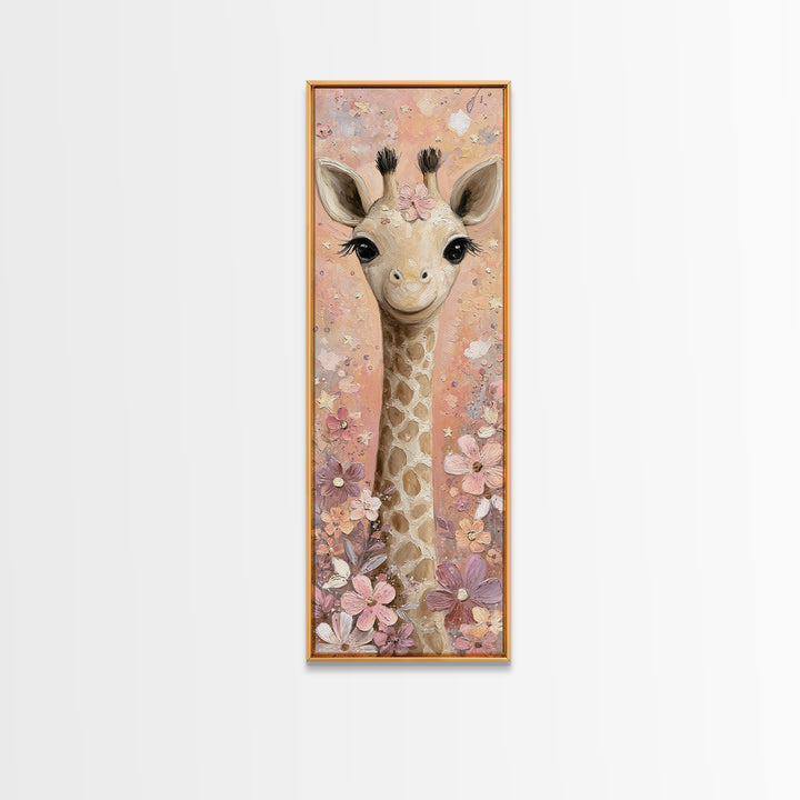 Gentle Giraffe with Pastel Flowers Canvas Print, Nursery Art, Kids Room Wall Art, Nursery Decor, Nursery, Luxury Decor, NUR-1x3-14