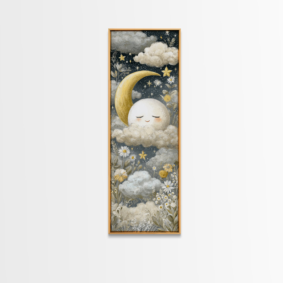 Moon and Stars Framed Canvas Print, Nursery Art, Nursery Decor, Abstract Art, Nursery 315, Playroom Decor, Wall Art Set of, NUR-1x3-15