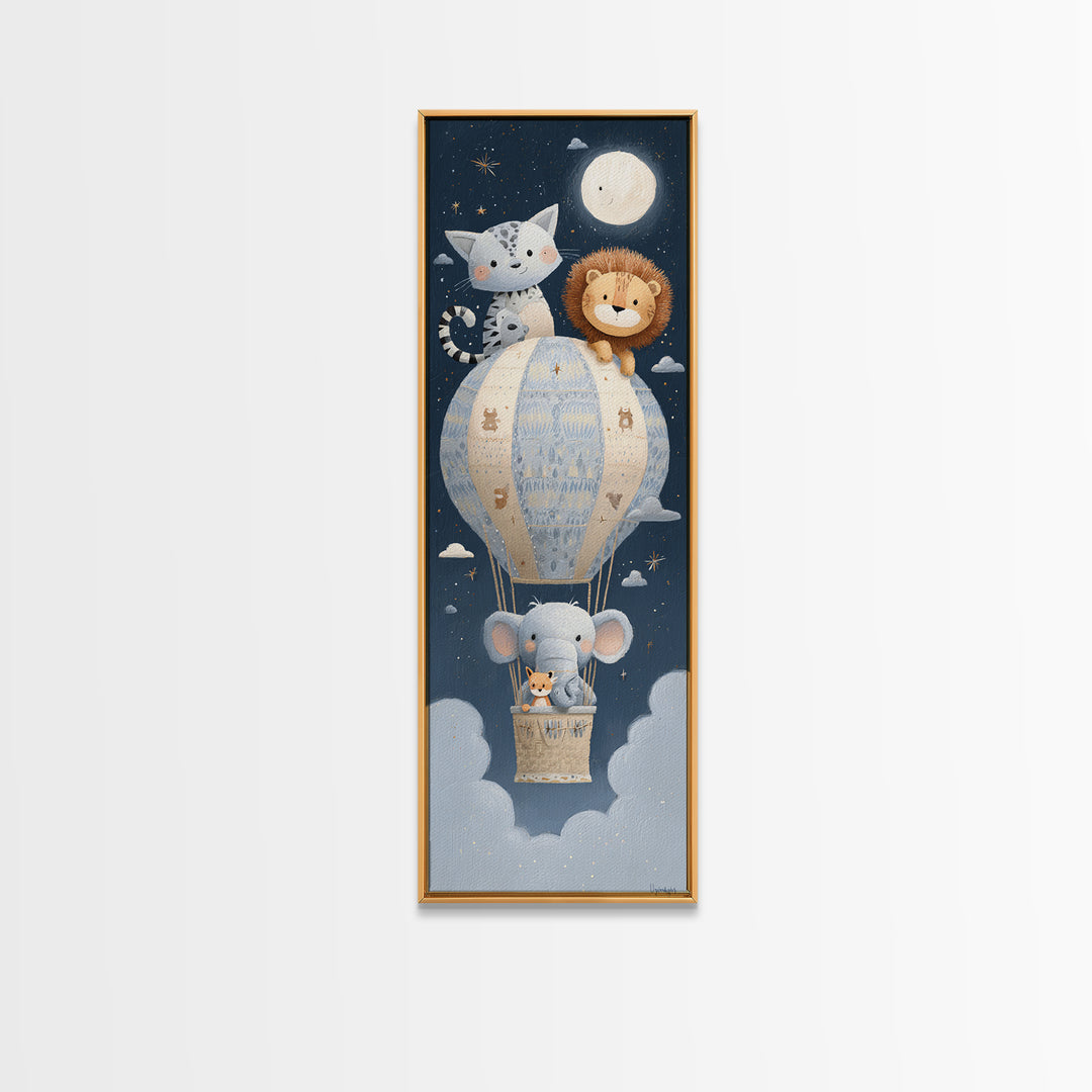 Floating Hot Air Balloon Framed Canvas Print, Nursery Art, Luxury Decor, Nursery Decor, Fine Art, Nursery, Nursery Wall Art, NUR-1x3-24