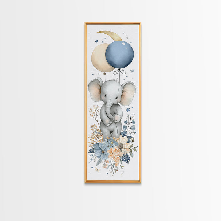 Sleepy Baby Elephant Holding a Tiny Balloon Canvas Print, Nursery Art, Fine Art Print, Nursery Decor, Fine Art, Nursery, NUR-1x3-37