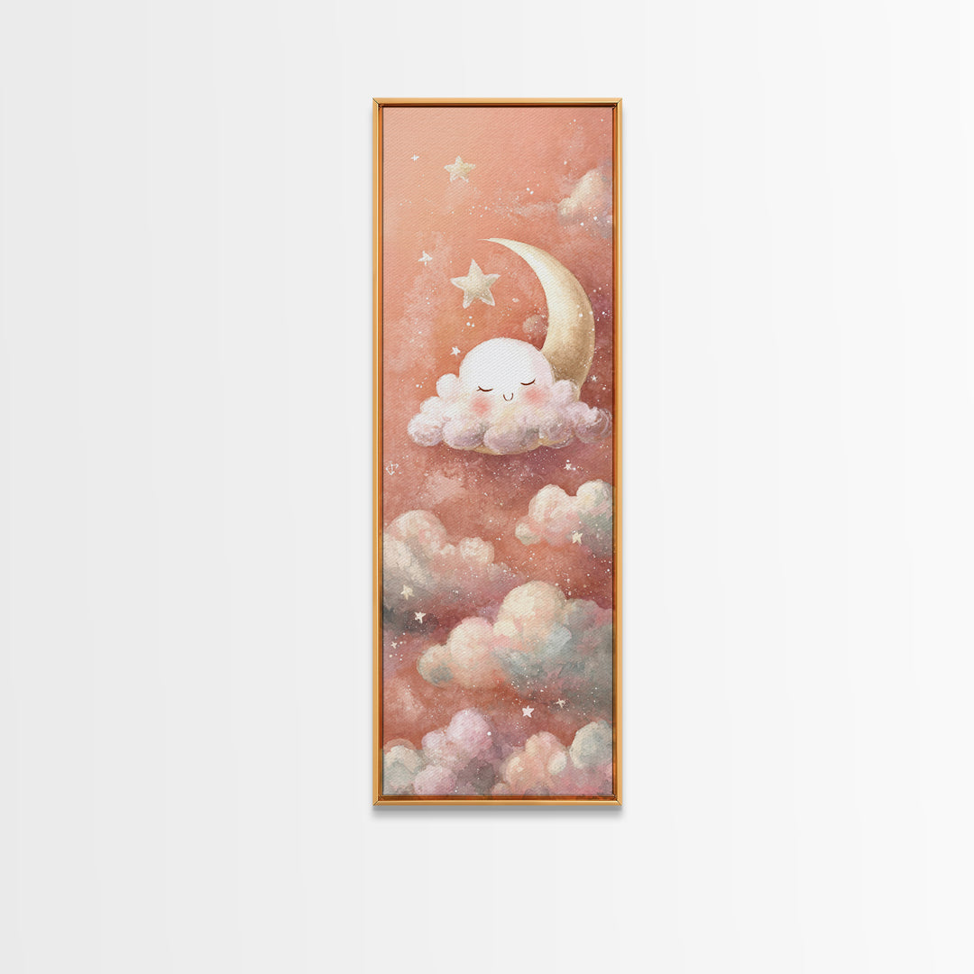 Moon and Stars Canvas Print, Nursery Art, Nursery Wall Art, Nursery Decor, Nursery, Woodland Nursery, Watercolor Print, NUR-1x3-39