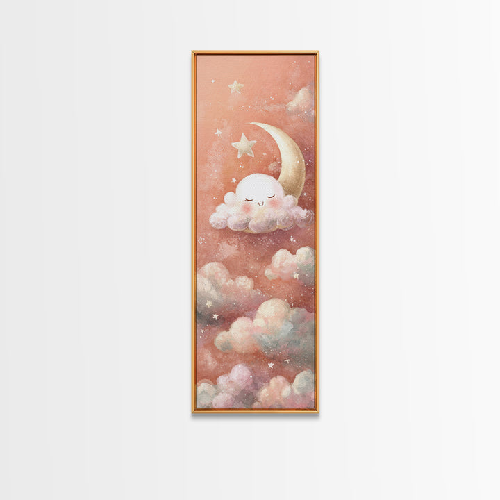 Moon and Stars Canvas Print, Nursery Art, Nursery Wall Art, Nursery Decor, Nursery, Woodland Nursery, Watercolor Print, NUR-1x3-39
