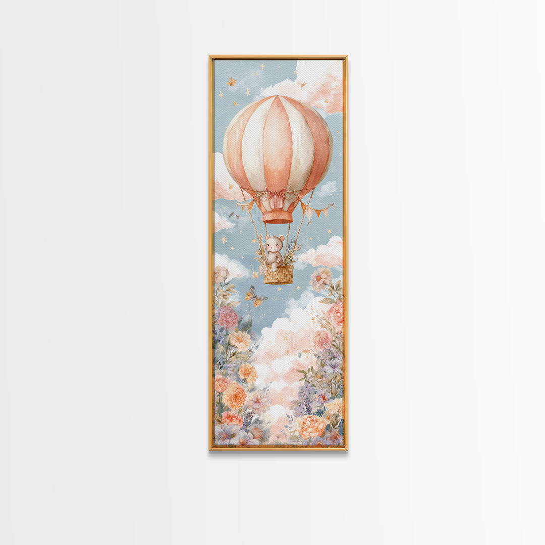Floating Hot Air Balloon Canvas Print, Nursery Art, Wall Art, Nursery Decor, Watercolor Art, Nursery, Nursery Prints, NUR-1x3-48