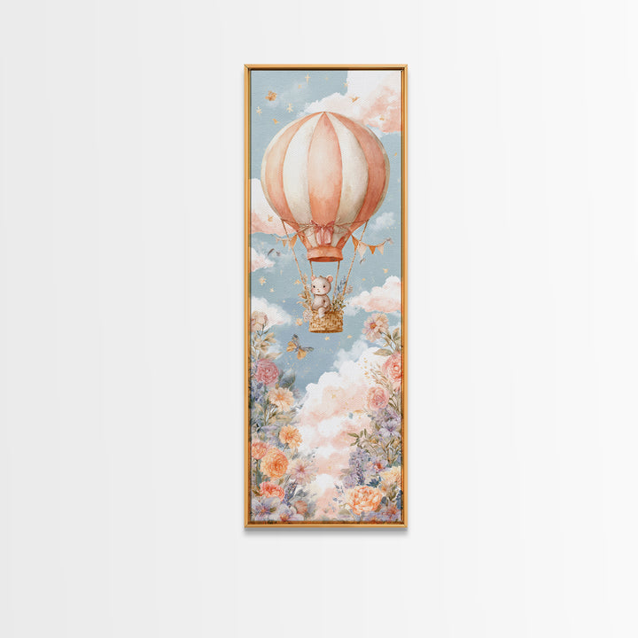 Floating Hot Air Balloon Canvas Print, Nursery Art, Wall Art, Nursery Decor, Watercolor Art, Nursery, Nursery Prints, NUR-1x3-48