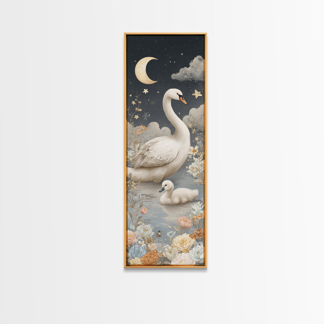 Swan and Cygnet Framed Canvas Print, Nursery Art, Wall Decor, Nursery Decor, Nursery 352, Playroom Decor, Wall Art Set of, NUR-1x3-52