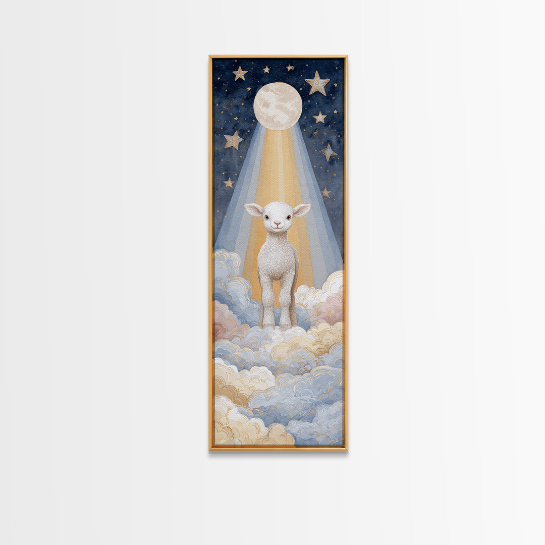 Little Lamb under a Starry Sky Canvas Print, Nursery Art, Nursery Wall Decor, Nursery Decor, Oil Painting, Nursery, NUR-1x3-55