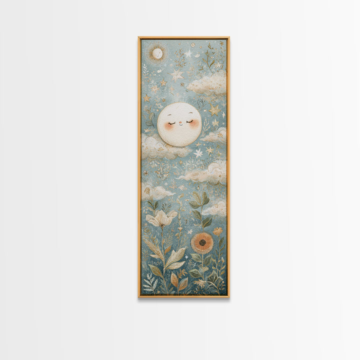 Moon and Stars Canvas Print, Nursery Art, Kids Wall Art, Nursery Decor, Oil Painting, Nursery, Home Decor, Gallery Decor, NUR-1x3-63