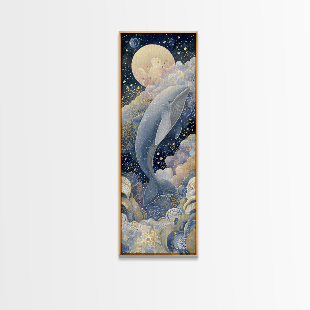 Whale and Tiny Stars Canvas Print, Nursery Art, Nursery Wall Decor, Nursery Decor, Fine Art, Nursery, Playroom Wall Art, NUR-1x3-68
