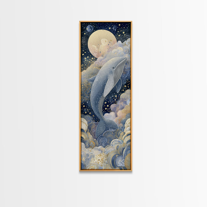 Whale and Tiny Stars Canvas Print, Nursery Art, Nursery Wall Decor, Nursery Decor, Fine Art, Nursery, Playroom Wall Art, NUR-1x3-68