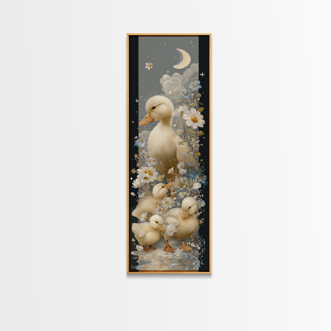 Ducklings Following a Mother Duck Framed Canvas Print, Nursery Art, Woodland Nursery Art, Nursery Decor, Oil Painting, Nursery, NUR-1x3-74