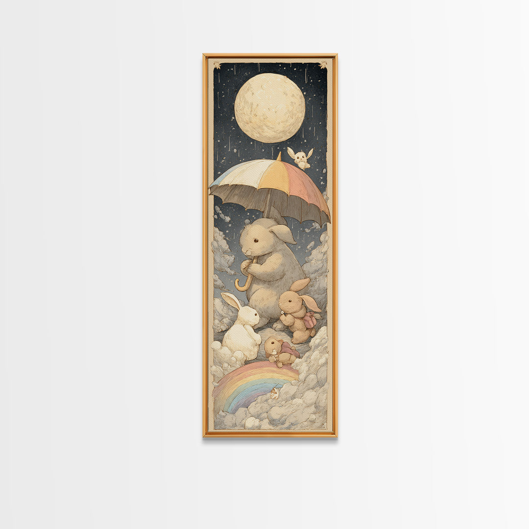 Bear and Rabbit Sharing Umbrella Canvas Print, Nursery Art, Luxury Decor, Nursery Decor, Fine Art, Nursery, Nursery Wall Art, NUR-1x3-77
