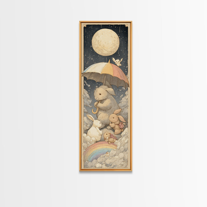 Bear and Rabbit Sharing Umbrella Canvas Print, Nursery Art, Luxury Decor, Nursery Decor, Fine Art, Nursery, Nursery Wall Art, NUR-1x3-77