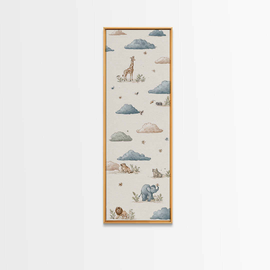 Pastel Jungle Animals Canvas Print, Nursery Art, Whimsical Wall Art, Nursery Decor, Fine Art, Nursery, Minimalist Decor, NUR-1x3-78