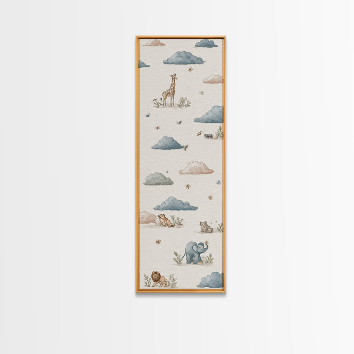 Pastel Jungle Animals Canvas Print, Nursery Art, Whimsical Wall Art, Nursery Decor, Fine Art, Nursery, Minimalist Decor, NUR-1x3-78