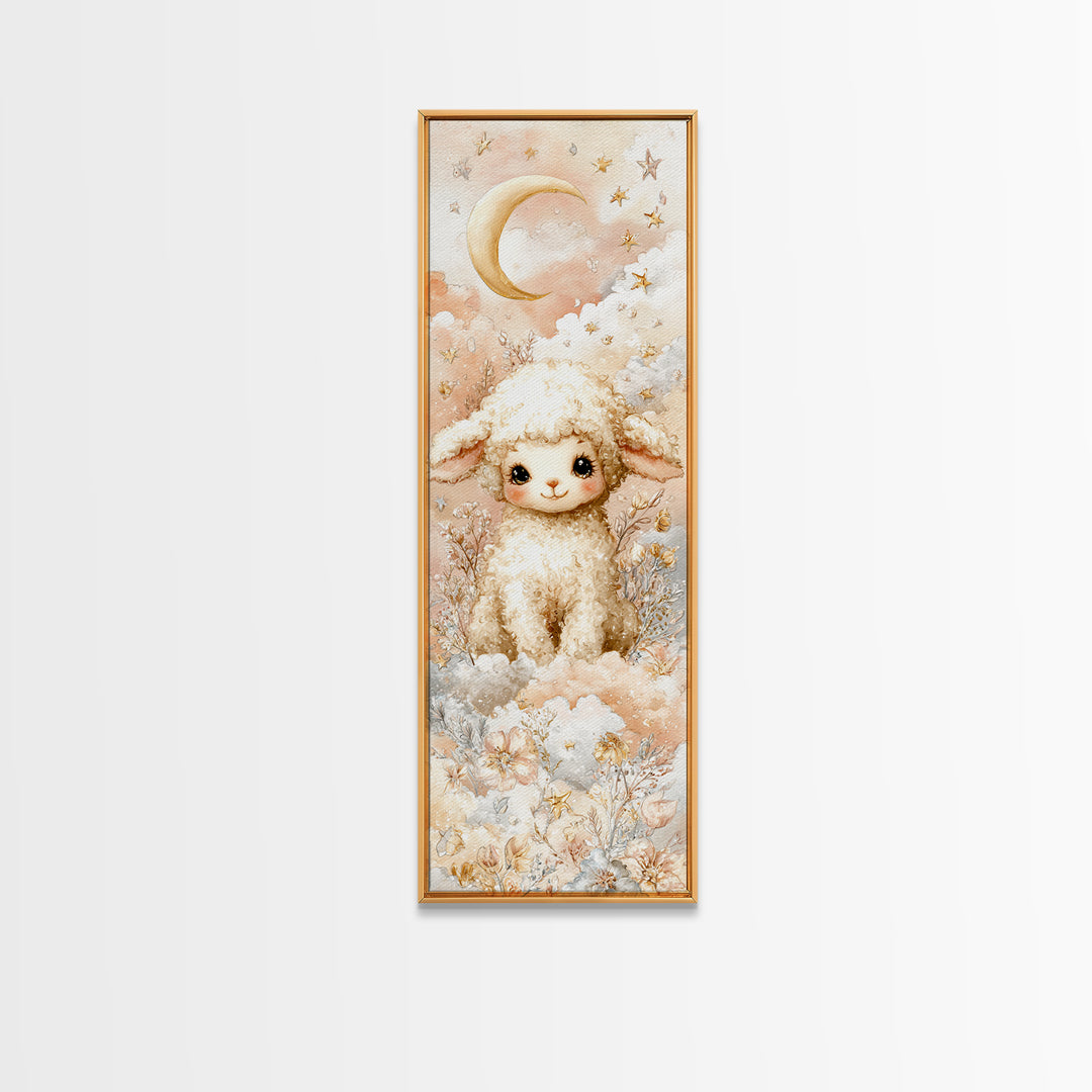 Little Lamb under a Starry Sky Framed Canvas Print, Nursery Art, Butterfly Wall Art, Nursery Decor, Fine Art, Nursery, NUR-1x3-79
