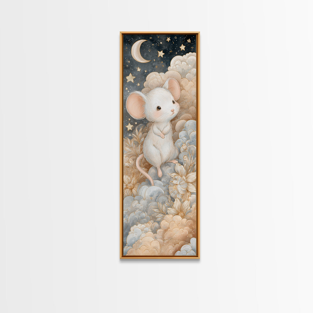 Ballet Mouse in Storybook Style Framed Canvas Print, Nursery Art, Fine Art Print, Nursery Decor, Fine Art, Nursery, Digital Art, NUR-1x3-8