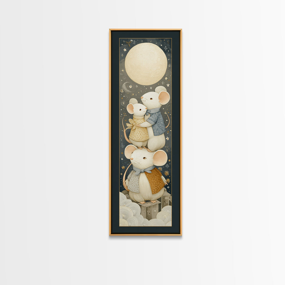 Ballet Mouse in Storybook Style Framed Canvas Print, Nursery Art, Playroom Decor, Nursery Decor, Nursery, Kids Room Wall Art, NUR-1x3-80