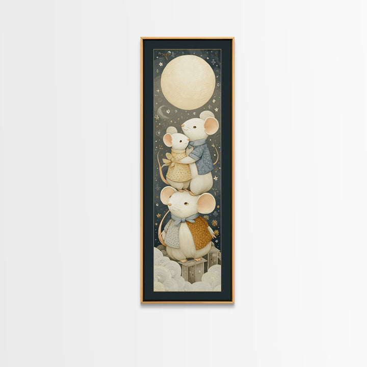 Ballet Mouse in Storybook Style Framed Canvas Print, Nursery Art, Playroom Decor, Nursery Decor, Nursery, Kids Room Wall Art, NUR-1x3-80