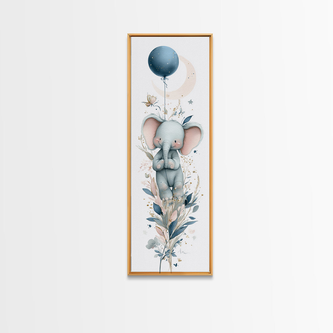 Sleepy Baby Elephant Holding a Tiny Balloon Canvas Print, Nursery Art, Art Print, Nursery Decor, Nursery 385, Wall Art Set of, NUR-1x3-85