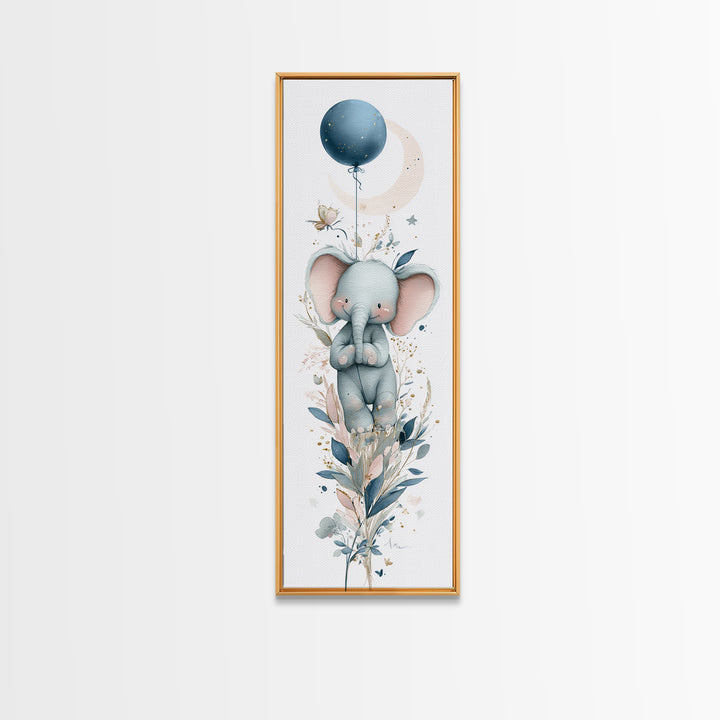 Sleepy Baby Elephant Holding a Tiny Balloon Canvas Print, Nursery Art, Art Print, Nursery Decor, Nursery 385, Wall Art Set of, NUR-1x3-85