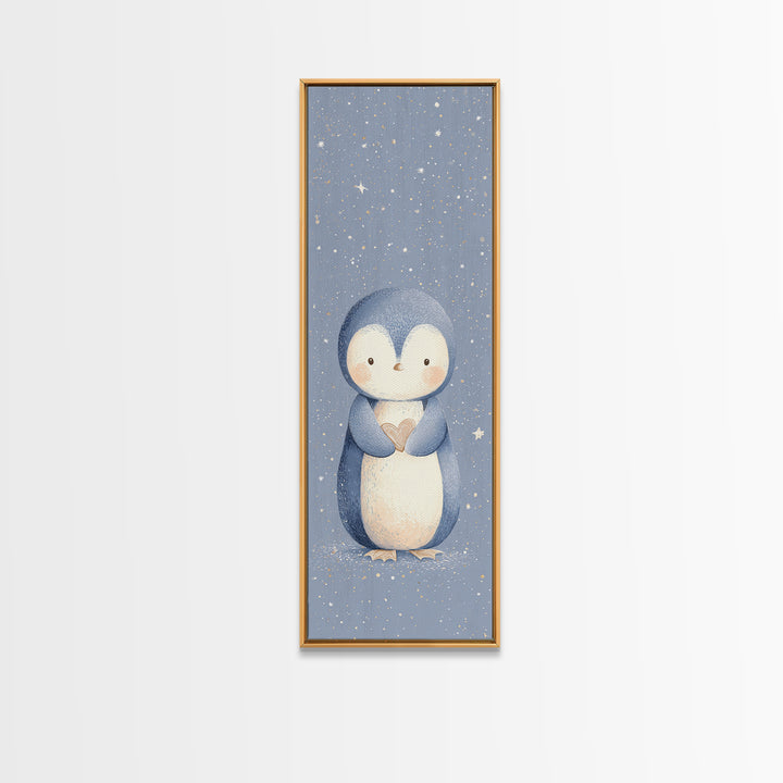 Penguin Holding a Little Heart Shape Canvas Print, Nursery Art, Modern Decor, Nursery Decor, Abstract Art, Nursery, Art Print, NUR-1x3-94