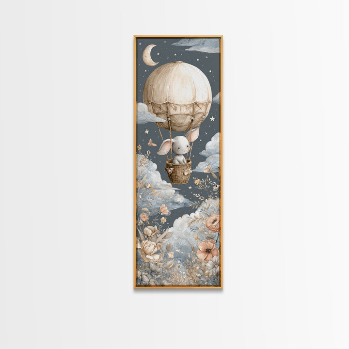 Floating Hot Air Balloon Framed Canvas Print, Nursery Art, Digital Download Art, Nursery Decor, Abstract Art, Nursery, NUR-1x3-96