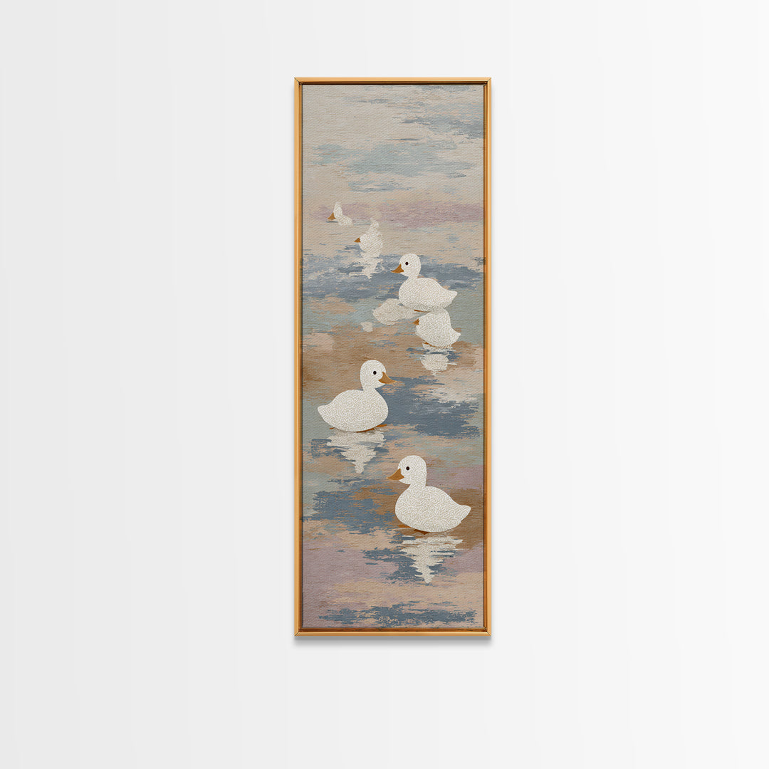 Ducklings Following a Mother Duck Canvas Print, Nursery Art, Fine Art Print, Nursery Decor, Fine Art, Nursery, Digital Art, NUR-1x3-98
