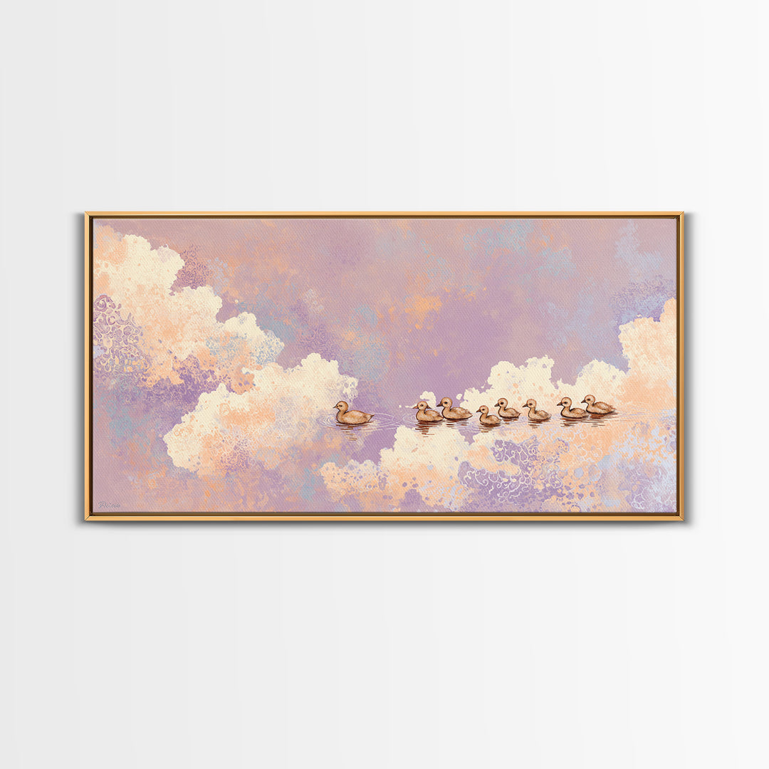 Ducklings Following a Mother Duck Framed Canvas Print, Nursery Art, Luxury Decor, Nursery Decor, Nursery, Nursery Wall Art, NUR-2x1-10