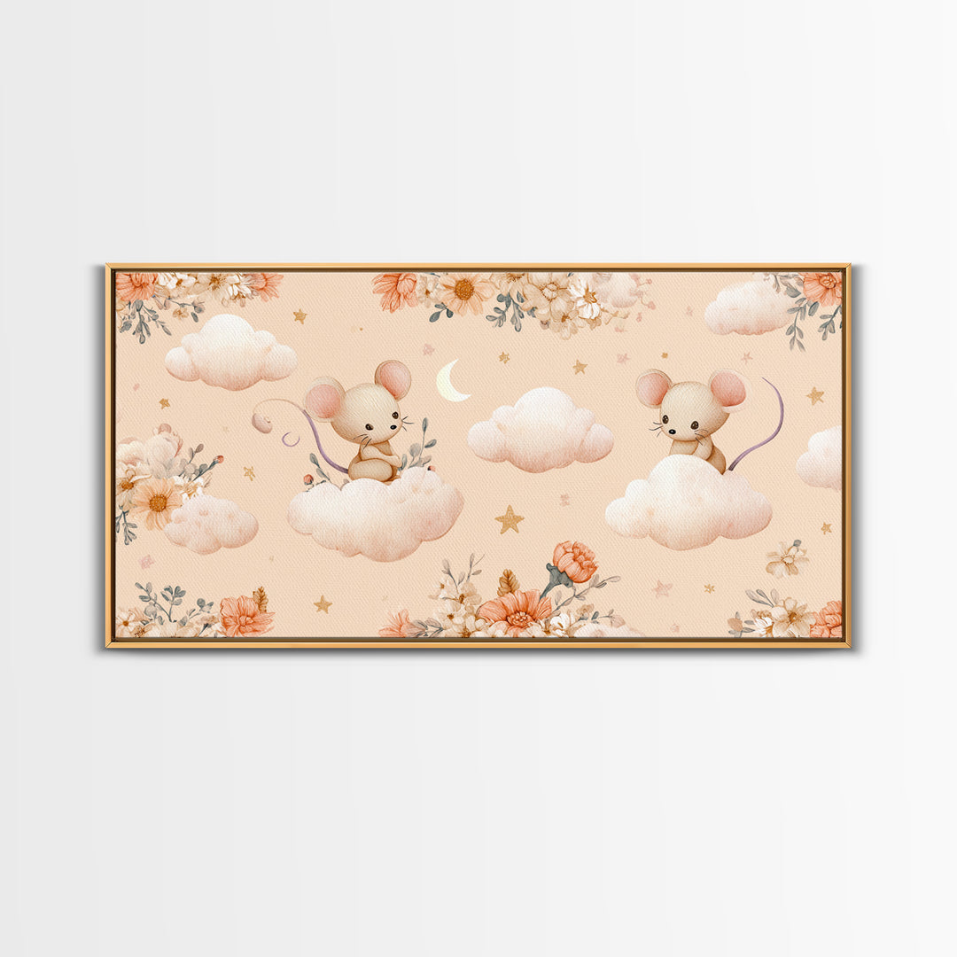 Ballet Mouse in Storybook Style Framed Canvas Print, Nursery Art, Modern Decor, Nursery Decor, Fine Art, Nursery, Art Print, NUR-2x1-16
