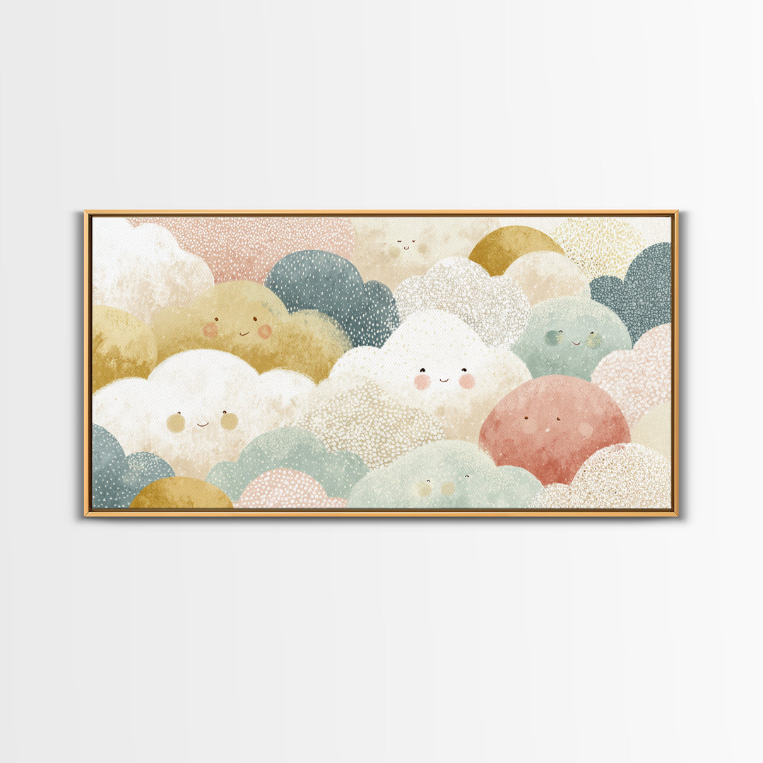 Clouds and Raindrops Framed Canvas Print, Nursery Art, Fine Art Print, Nursery Decor, Fine Art, Nursery, Digital Art, NUR-2x1-18
