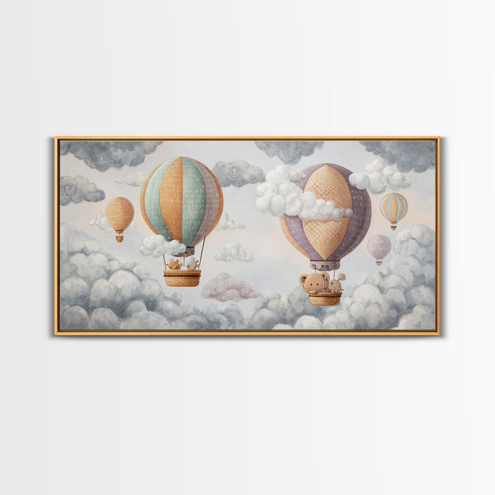 Floating Hot Air Balloon Canvas Print, Nursery Art, Contemporary Art, Nursery Decor, Oil Painting, Nursery, Nursery Prints, NUR-2x1-32