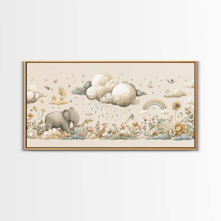 Clouds and Raindrops Framed Canvas Print, Nursery Art, Fine Art Print, Nursery Decor, Fine Art, Nursery, Digital Art, NUR-2x1-42